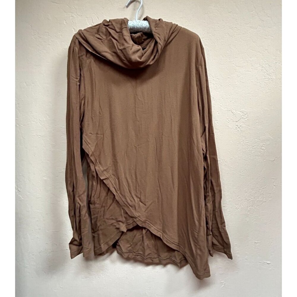 New Saga Women Size 1 Turtleneck Top Long Sleeve Asymmetrical T-Shirt Coco Brown